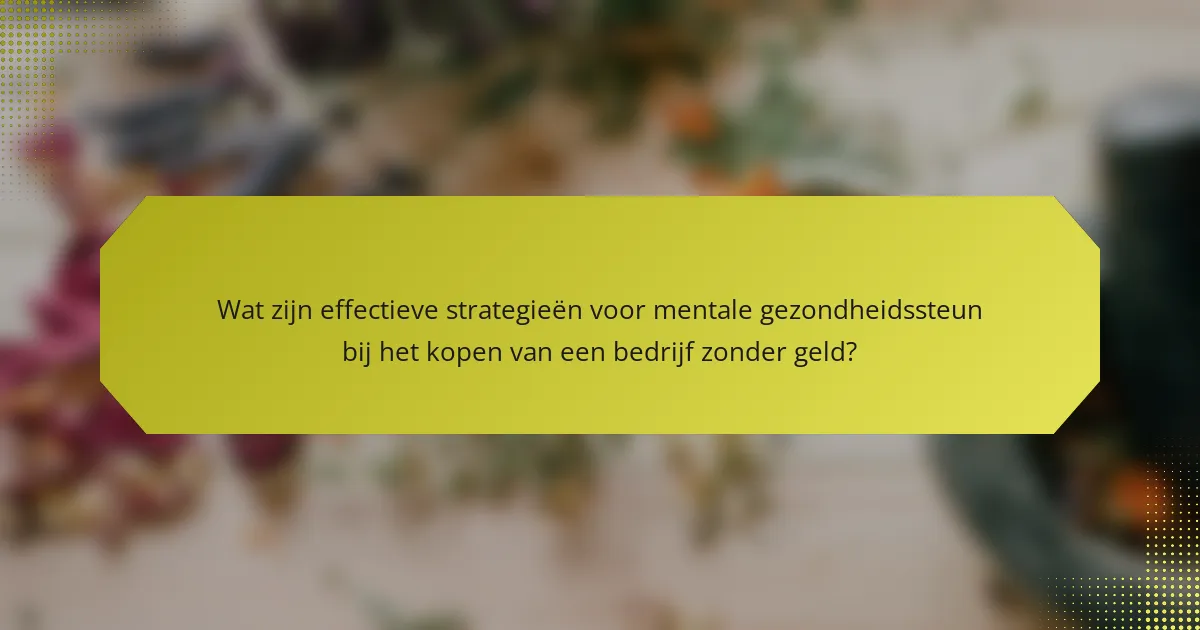 Wat zijn effectieve strategieën voor mentale gezondheidssteun bij het kopen van een bedrijf zonder geld?
